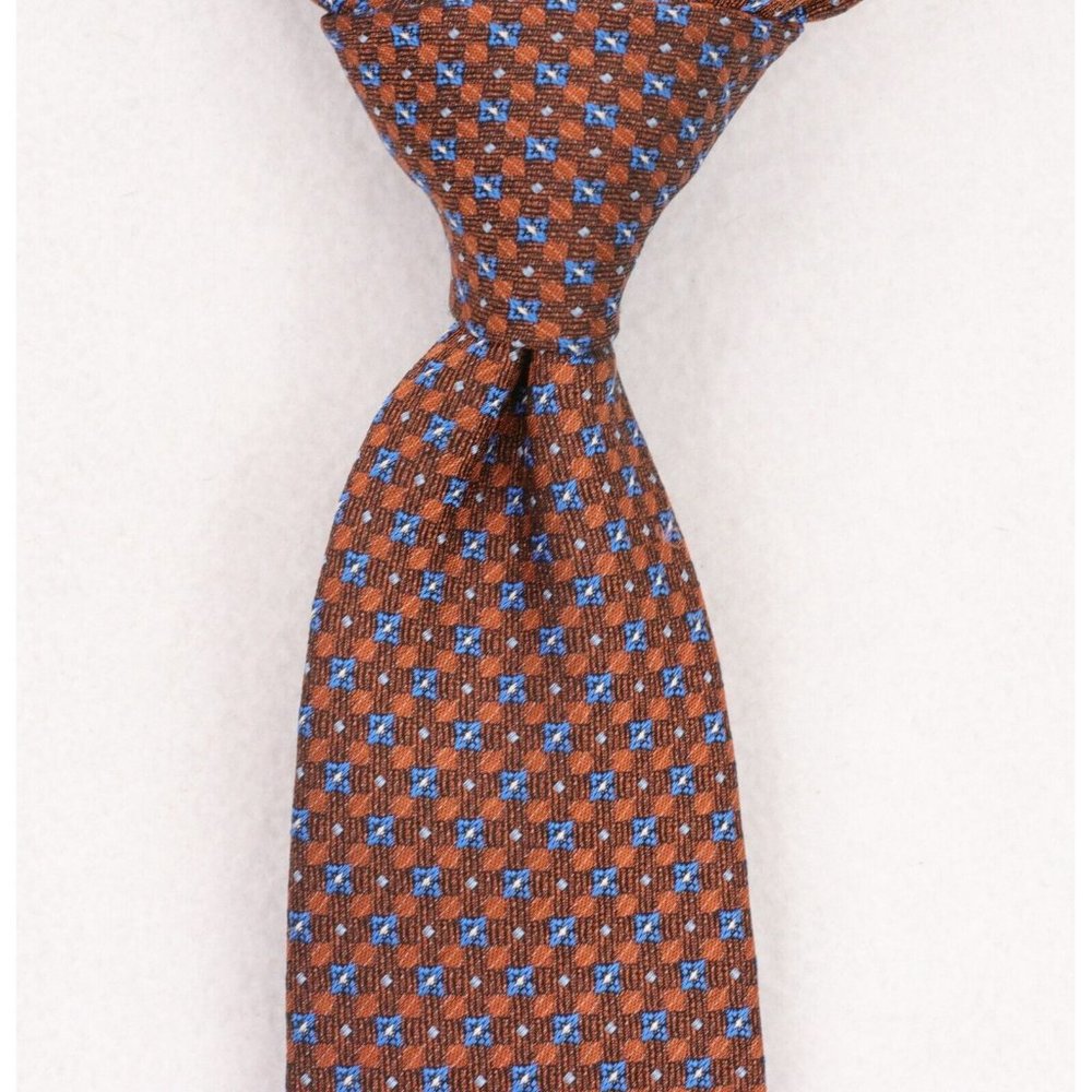 Geoff Nicholson Silk Neck Tie Brown Blue Geometric Pattern Made In Italy - Picture 8 of 8